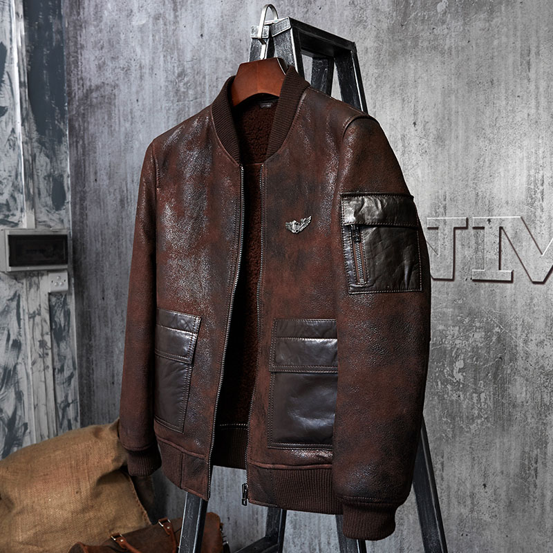Embroidery In Australia - Denny&Dora Men's Shearling Coat Flight Jacket