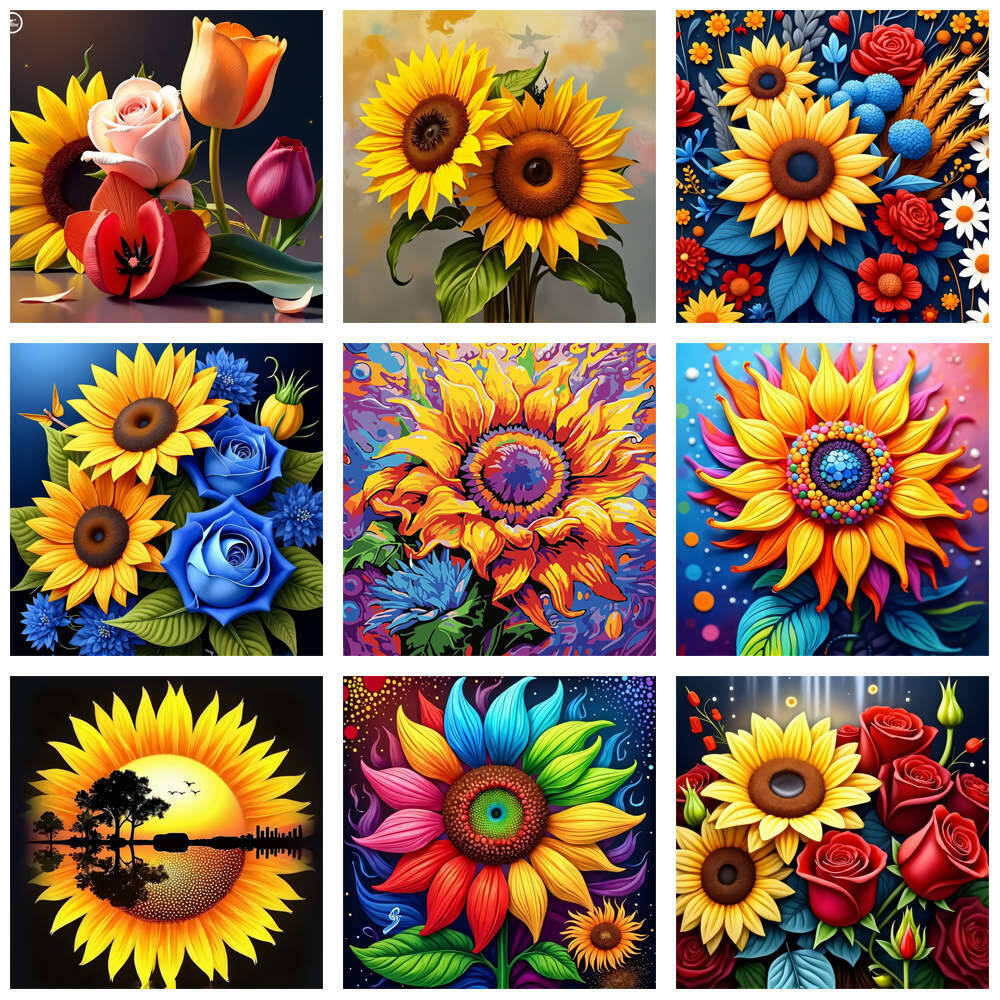 Embroidery Rose Stitch - HUACAN Diamond Painting 5d Sunflower Cross