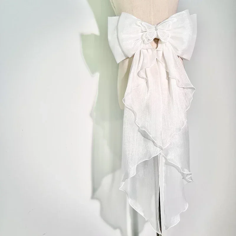 Embroidery Kaftan - Trailing Bow Shiny Silk Double Layer