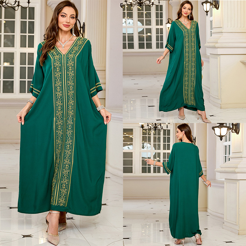 Embroidery Kaftan - Swimsuit Cover Ups Embroidery V Neck