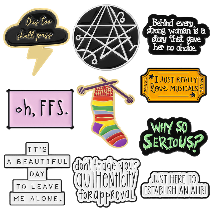 Embroidery Initials - Fun Slogan Enamel Pins Inspiring Quotes