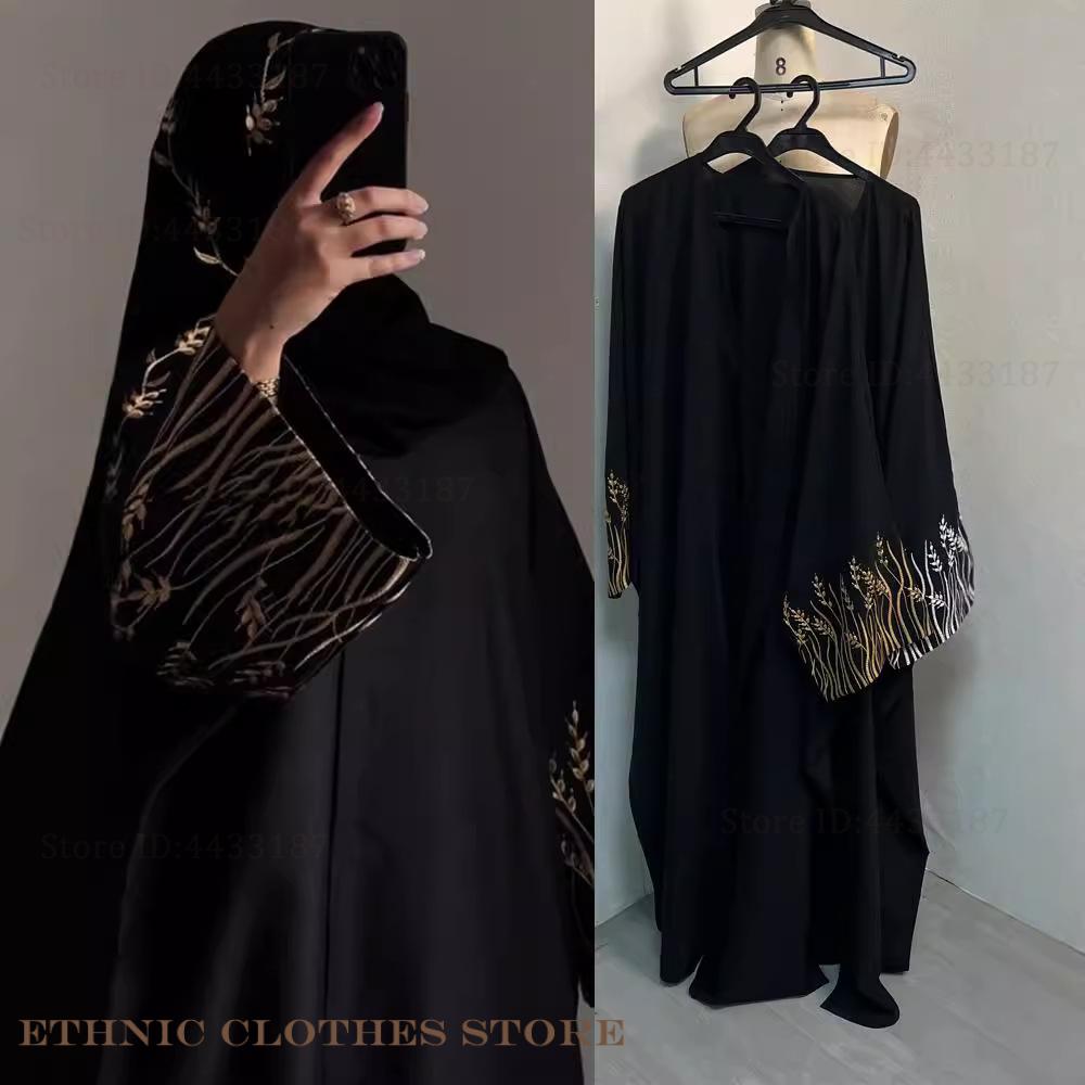 Embroidery Kaftan - Muslim Women Dress Elegant Black Embroidery