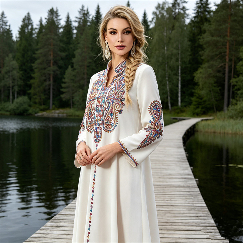 Embroidery Kaftan - Muslim Women Embroidery Maxi Dress Abayas