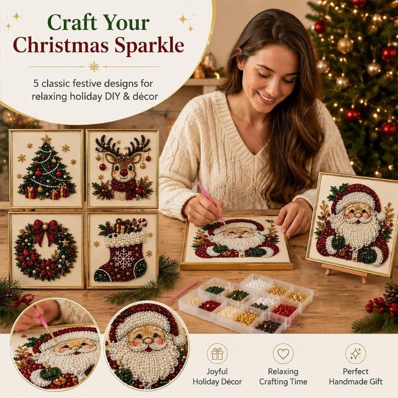 Embroidery Xmas Ornaments - Christmas Santa Pearl Art DIY Bead