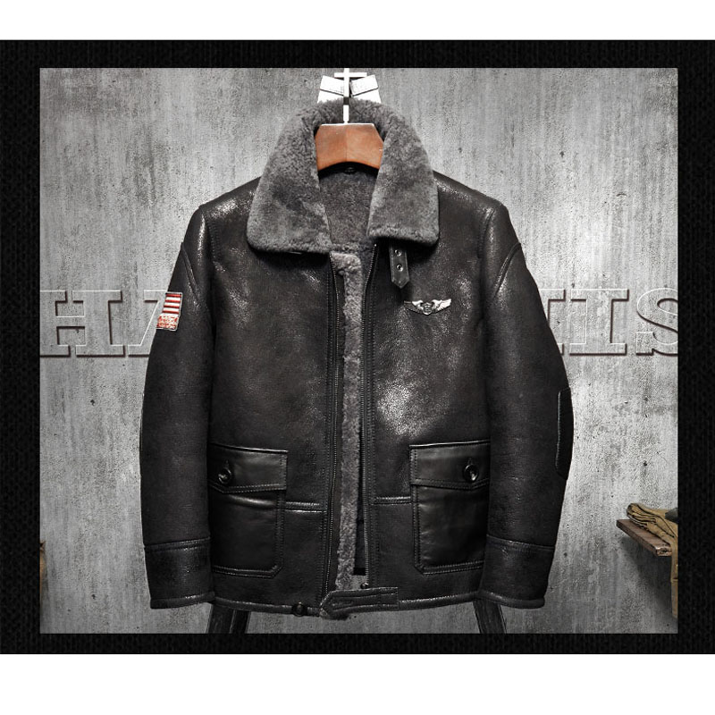 Embroidery In Australia - Denny&Dora Men's Black Shearling Jacket Short