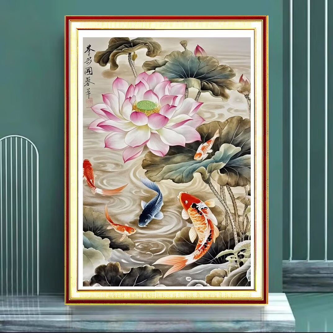 Embroidery Fish - 11CT 9CT Fish Lotus Embroidery DIY