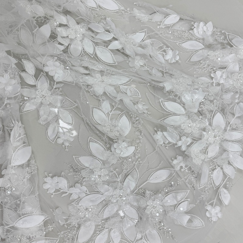 Heavy Beaded 3D Flower Lace Fa - đánh giá và giá Embroidery Net Fabric