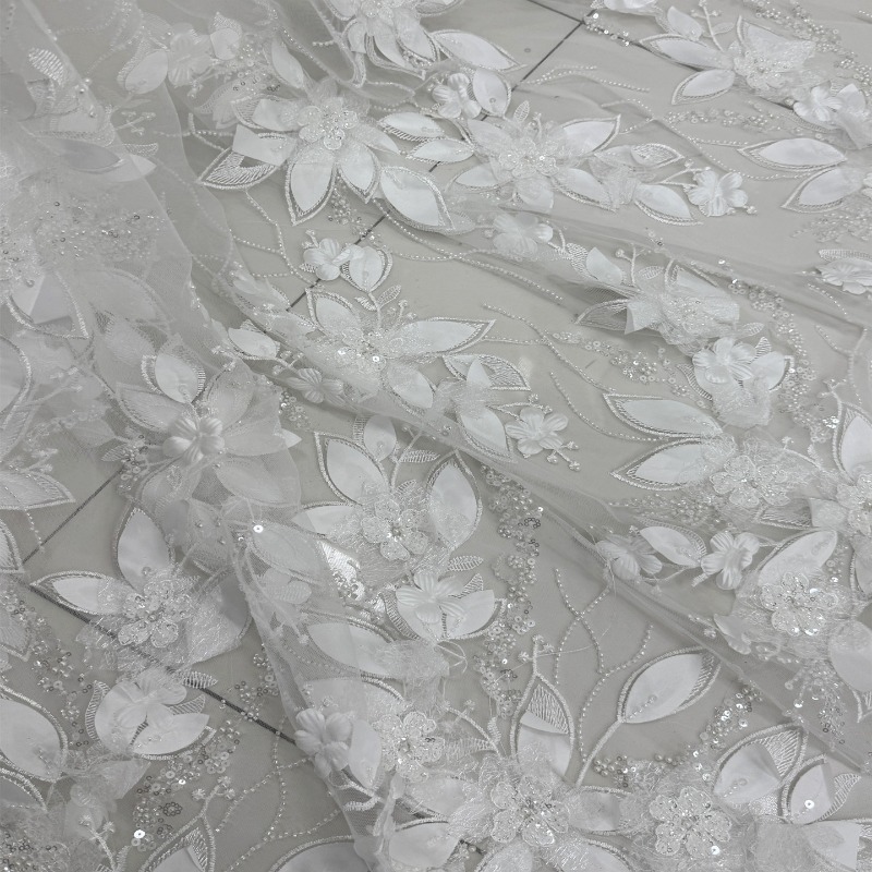 Heavy Beaded 3D Flower Lace Fa - đánh giá và giá Embroidery Net Fabric