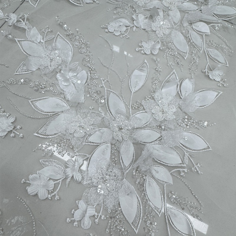 Heavy Beaded 3D Flower Lace Fa - đánh giá và giá Embroidery Net Fabric
