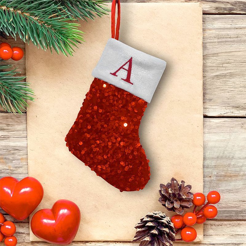 Red Sequin Christmas Stocking  - đánh giá và giá Embroidery Xmas Ornaments
