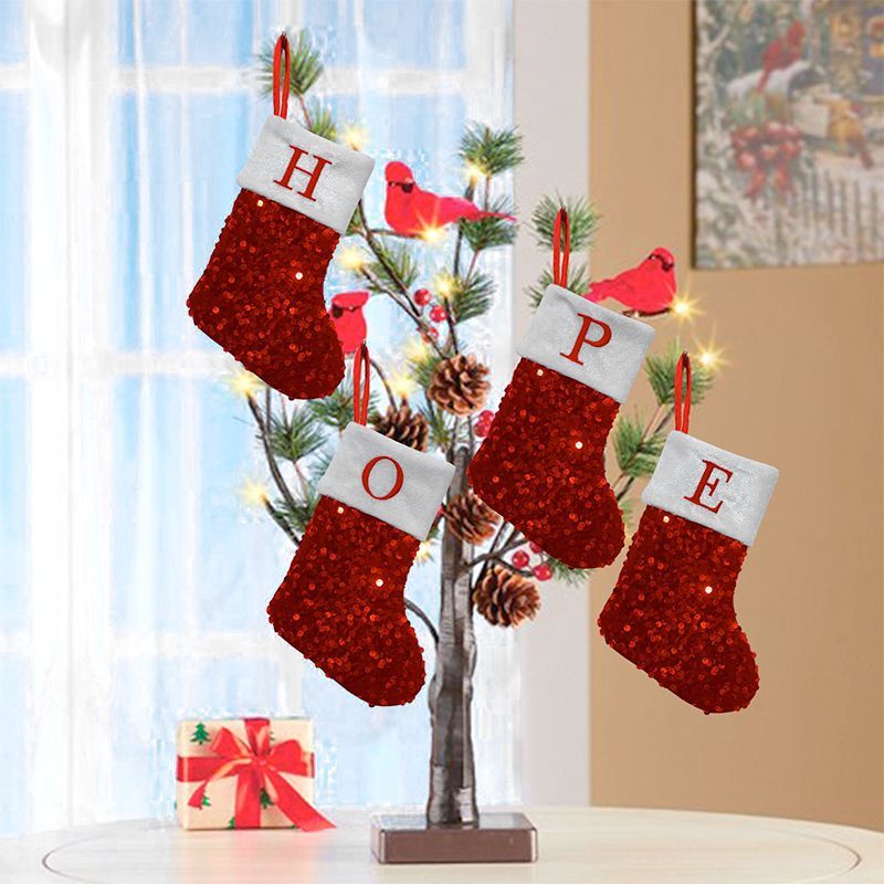 Red Sequin Christmas Stocking  - đánh giá và giá Embroidery Xmas Ornaments