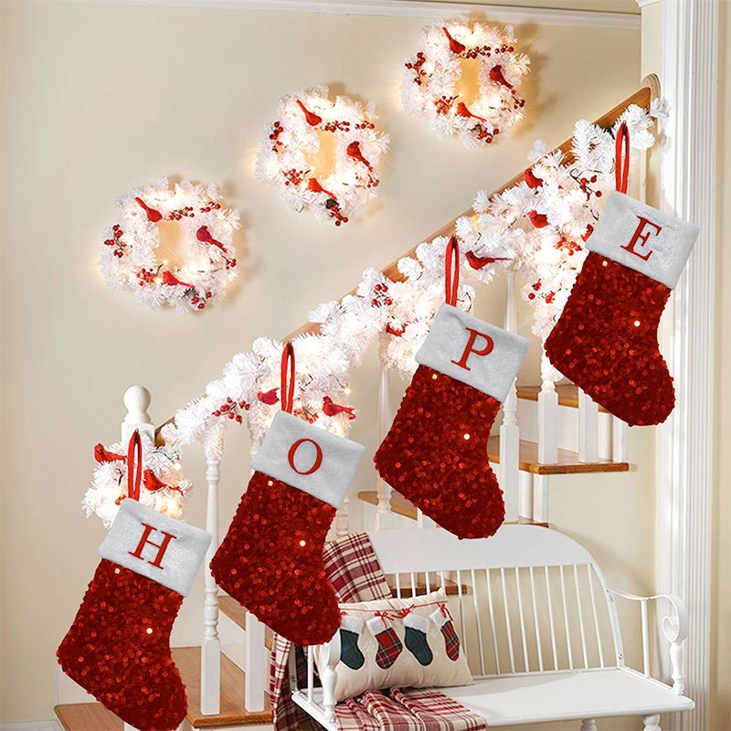 Red Sequin Christmas Stocking  - đánh giá và giá Embroidery Xmas Ornaments