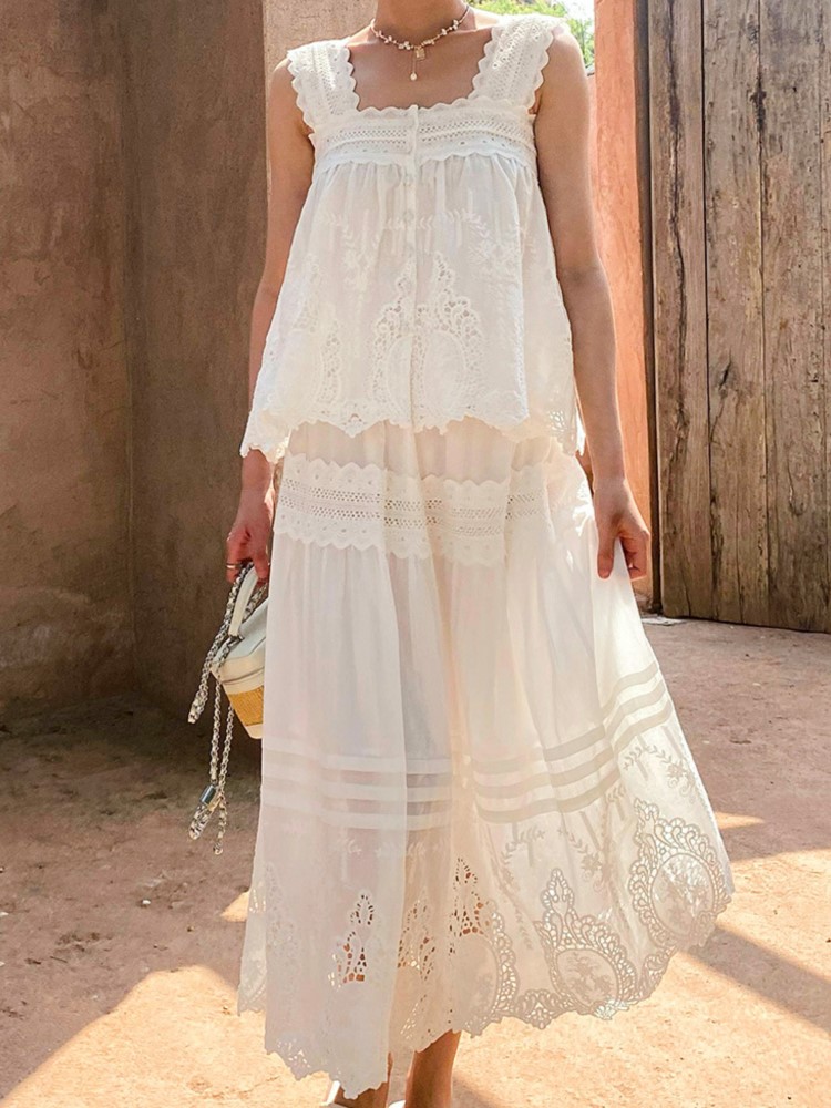 Bohemian White Square-neck Ves - đánh giá và giá Embroidery In The Piece