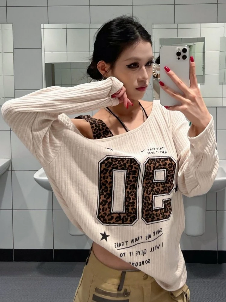 Y2K Patchwork Leopard Print T- - đánh giá và giá Embroidery Shirt