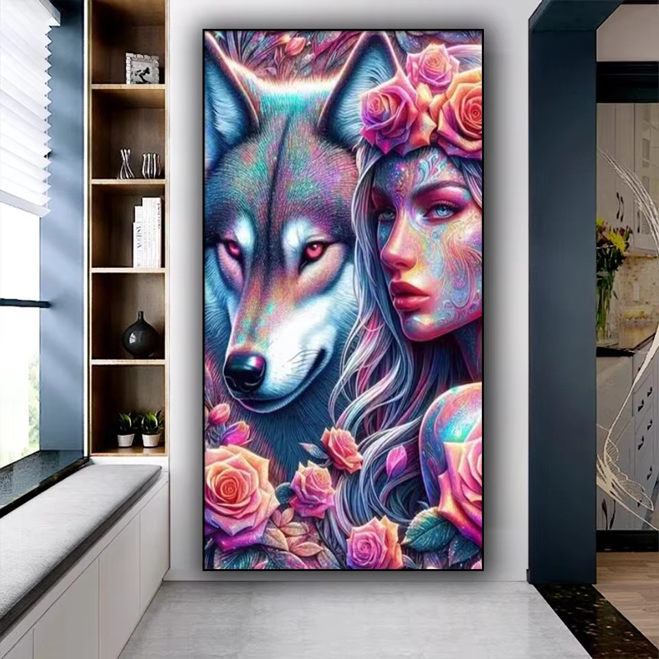 Rose Woman And Wolf Diy Diamon - đánh giá và giá Embroidery Rose Stitch