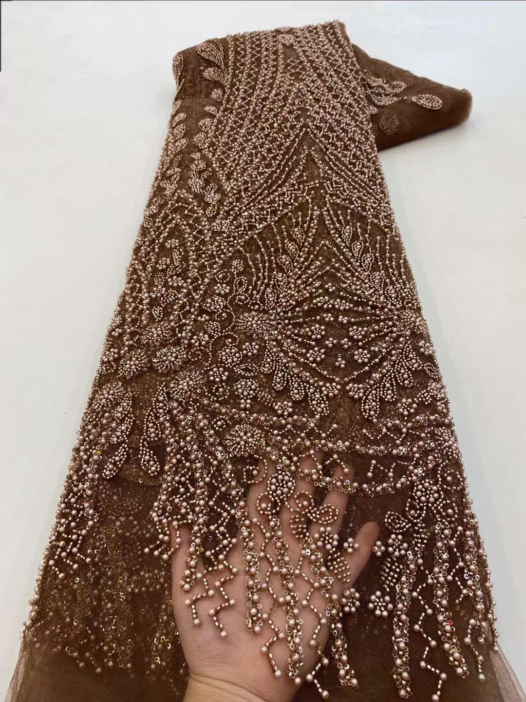 Brown Sequin Beaded Embroidery - đánh giá và giá Embroidery Net Fabric