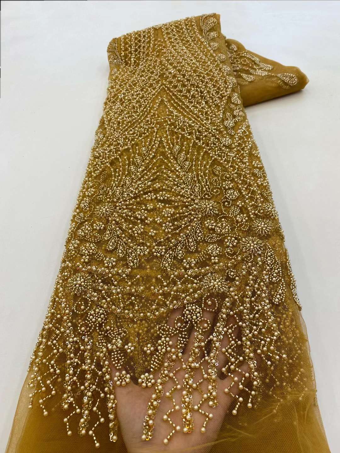 Brown Sequin Beaded Embroidery - đánh giá và giá Embroidery Net Fabric