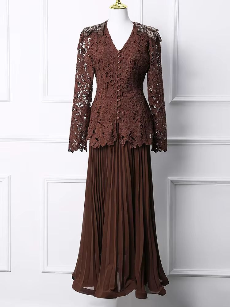 Women Burgundy Lace 2 Piece Se - đánh giá và giá Embroidery In The Piece