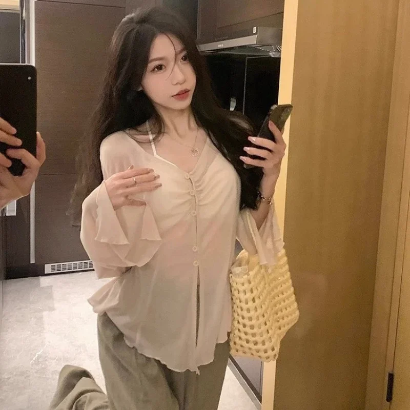Sheer Flare Sleeve Blouse - Y2 - đánh giá và giá Embroidery Shirt
