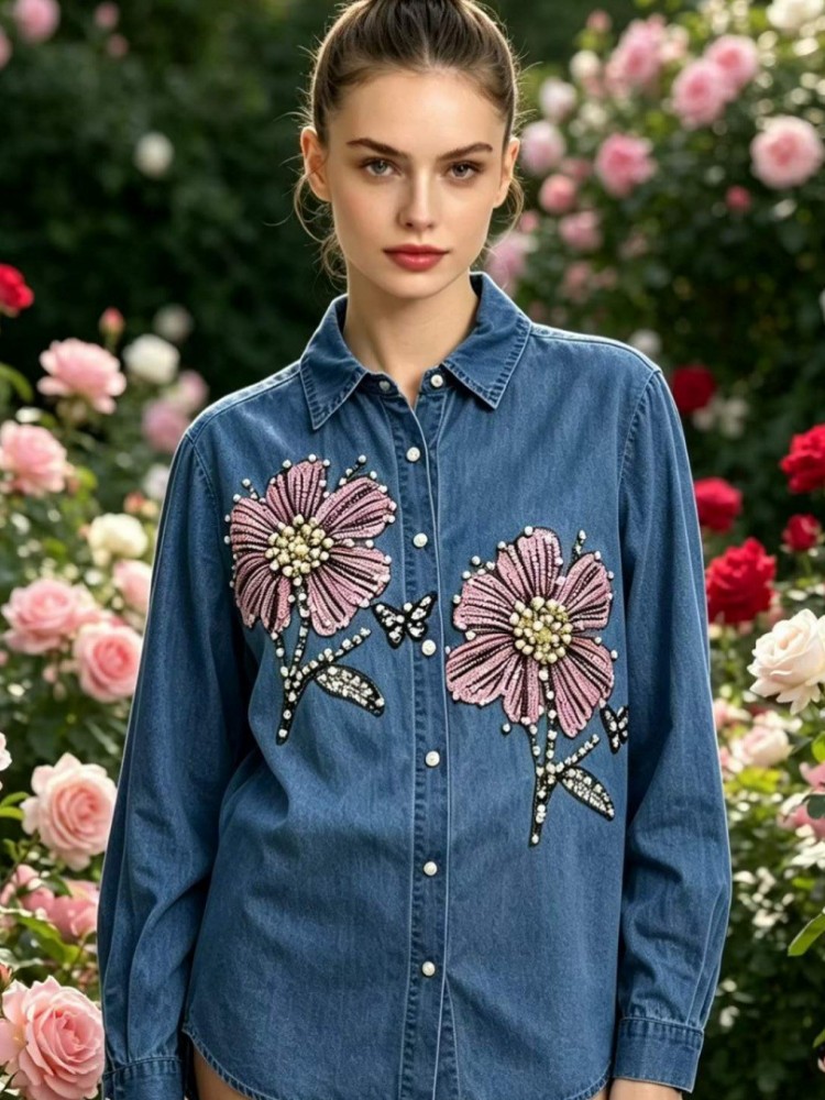 Women Denim Embroidery Blouses - đánh giá và giá Embroidery Shirt